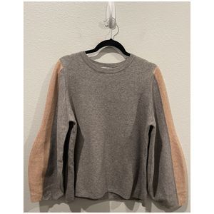 THML Round Neck Grey Tan Ballon Sleeves Sweatshirt